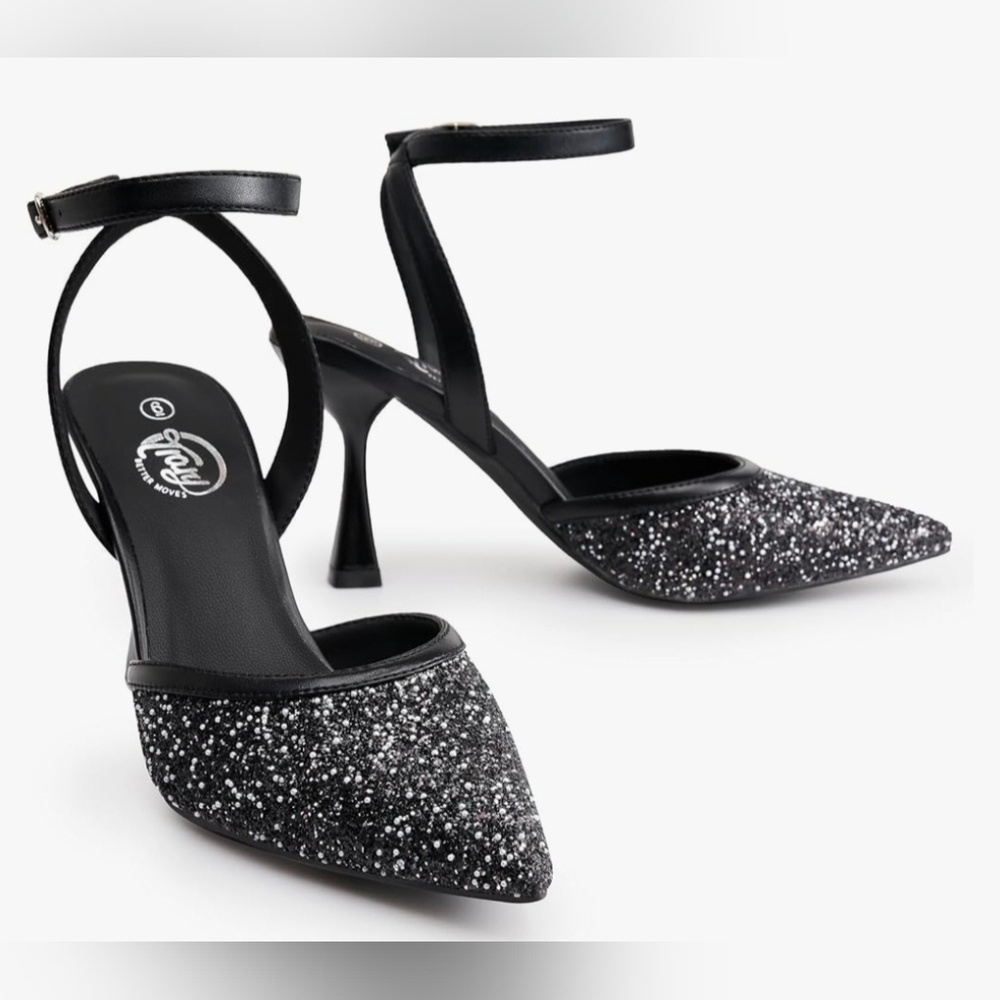 Elegant Black Glitter Women's Heels Perfect For Party Prom Or Wedding Guest
